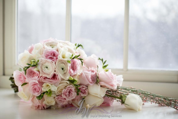 cascading bridal bouquet garden rose ranuculus blush pink